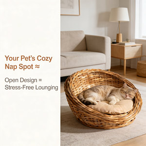 Lit pour <span class=keywords><strong>chat</strong></span> en osier pour chats d'intérieur de taille moyenne, abri couvert en rotin pour animaux de compagnie, panier en forme de dôme, lit pour chien avec <span class=keywords><strong>coussin</strong></span> lavable - Product Image 2