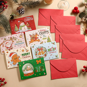Cartes pliées gaufrées Joyeux Noël avec enveloppes rouges, bonbons de Noël, guirlande, Père Noël, cartes de vœux pour cadeaux de fêtes - Product Image 6
