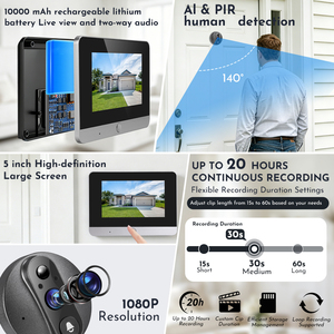 <span class=keywords><strong>Sonnette</strong></span> de porte vidéo de sécurité WiFi TNTX 2.4G avec caméra 2MP, interphone audio, acier inoxydable, écran 5 pouces, batterie 10000mAh - Product Image 3
