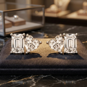 Boucles d'oreilles en or blanc avec cœur et diamant taille émeraude, bijoux fins de créateur de luxe pour femme, cadeau de mariage - Product Image 1