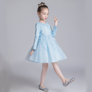 Robe de princesse en gaze moelleuse à manches longues pour filles, vente en gros personnalisée, robe de performance pour enfants, robe de fête - Product Image 3