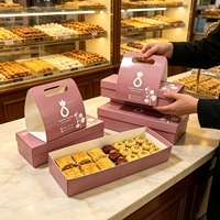 Boîte cadeau en papier personnalisée avec poignée, boîte d'emballage portable pour baklava, pâtisserie sucrée, dessert du Moyen-Orient
