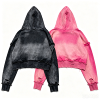 Fournisseurs personnalisés pour sweat-shirt unisexe en coton brut à ourlet brut, imprimé DTG, délavé à l'acide, vintage, de haute qualité, grammage élevé, effet usé, coupe ample et courte