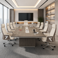 Table de conférence moderne en placage de bois de grande taille, table de réunion de luxe avec boîte de rangement pour câbles, idéale pour les projets de bureaux d'entreprise