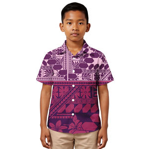 Nouvelles chemises pour adolescents de style insulaire, personnalisées, imprimées tribal polynésien Tapa, chemise boutonnée de plage pour garçons, vêtements pour enfants - Product Image 4