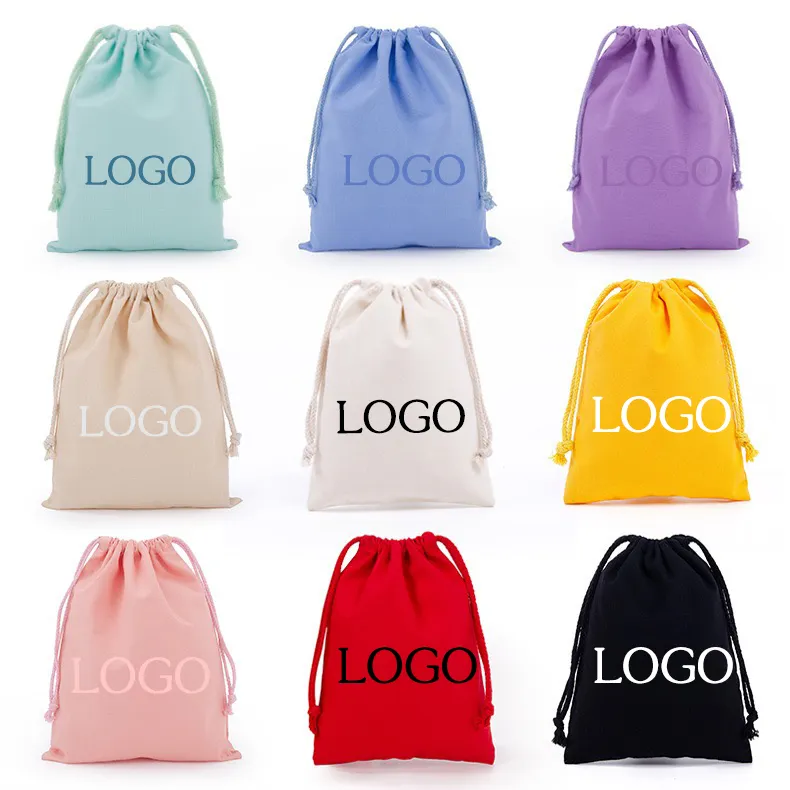 Оптовая продажа, сумка из экологически чистого хлопка и льна, подарочная упаковка, Индивидуальная сумка из органического хлопка на шнурке с логотипом