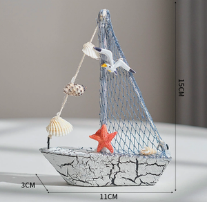 Coquille méditerranéenne Décoration de <span class=keywords><strong>petit</strong></span> bateau en bois Ornements de modèle de <span class=keywords><strong>voilier</strong></span> en bois Bateau d'artisanat pour enfants avec logo personnalisé - Product Image 5