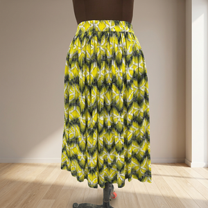 Falda Maxi con Estampado Zig-Zag en Línea A para Mujer, Cintura Elástica, 100% Algodón, Estilo Urbano, Informal, Verano, Transpirable, Amarillo, Negro, Blanco - Product Image 1