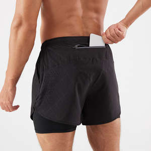 Shorts de sport décontractés à séchage rapide en polyester à 95 % avec logo personnalisé, double couche 2-en-1, cordon de serrage, taille mi-haute, anti-plis, service OEM - Product Image 1