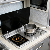 JDA SUS304 RV Brûleur à gaz intégré et plaque de cuisson à induction combinés 350x550mm sablée pour caravane, camping-car, bateau, marine, voyage