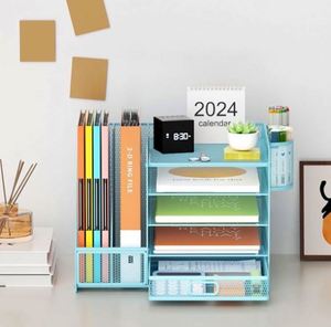 Desk Organizer with <b>File</b> Holder 5 Tier Paper Letter Tray Organizer with <b>Drawer</b> and 2 Pen Holder Mesh Desktop Organizer - Product Image 6