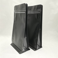 Pochette à fond carré en aluminium noir mat avec doublure en feuille, à huit côtés, avec fermeture éclair à languette de déchirement facile pour café en grains et aliments