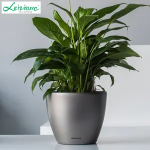 Leizisureミディアムプランターポット屋内植物用セルフウォータークリアプラスチック自動セルフウォータープラントポット (HG-0818-1)
