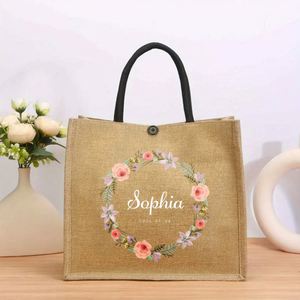 Sac fourre-tout en lin personnalisé avec des éléments floraux |   Design élégant, adapté à diverses occasions, nettoyage à sec uniquement, fermeture à boucle - Product Image 3