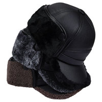 Gorro de invierno de cuero PU suave, gorra cálida y cómoda con orejeras para hombres mayores, gorra de béisbol gruesa para clima frío para ancianos
