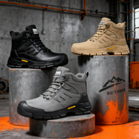 Chaussures de sécurité industrielles en cuir véritable avec semelle intérieure en PU, anti-écrasement, anti-perforation, embout en acier, pour l'hiver et l'usine