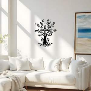 งานศิลปะตกแต่งผนังรูปกางเขนโลหะ - ศิลปะตกแต่งผนังรูปพระเยซูพร้อมต้นไม้แห่งชีวิต ของตกแต่งคริสเตียนรูปกางเขนสำหรับห้องนั่งเล่น ห้องนอน โบสถ์ และตกแต่งบ้าน - Product Image 3