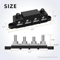 Barre omnibus 12V 250A, bloc de distribution d'alimentation, barre omnibus marine avec 4 x goujons de borne M10 (3/8 po) et 3 x # 8 vissergies positives et négatives