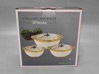 Ensemble de 3 casseroles en porcelaine avec couvercles, faitouts et récipients chauffe-plats en céramique couleur or rose