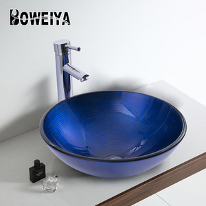 Ensemble d'armoires <span class=keywords><strong>de</strong></span> lavabo en verre, produit minimaliste bleu, plan <span class=keywords><strong>de</strong></span> travail pas cher, Design pour évier à <span class=keywords><strong>main</strong></span> - Product Image 1