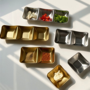 304 acier inoxydable Sauce plat or Style coréen soucoupe plat marmite assaisonnement assiette Sauce plat Barbecue vaisselle 2 et 3 grilles - Product Image 5