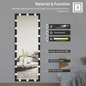 BEAUTME <span class=keywords><strong>Espejo</strong></span> de piso para dormitorio <span class=keywords><strong>con</strong></span> luces, 22 <span class=keywords><strong>bombillas</strong></span> LED Marco de aluminio <span class=keywords><strong>Espejo</strong></span> de <span class=keywords><strong>cuerpo</strong></span> completo grande <span class=keywords><strong>con</strong></span> luces Negro - Product Image 4