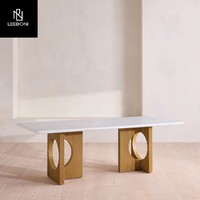 Nouvelle table à manger rectangulaire en marbre avec base en bois massif, design créatif en travertin, style français ancien, support de dessin CAO