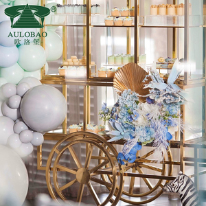 รถเข็นขนมแบบพกพาทำจากสแตนเลสสตีลสีทองตกแต่งงานแต่งงานพร้อมล้อ - Product Image 3