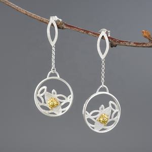 Lotus Fun hecho a mano Vintage Ladybird Beetle 925 plata esterlina 18K chapado en oro siete manchas mariquita pendiente mujeres joyería fina - Product Image 1