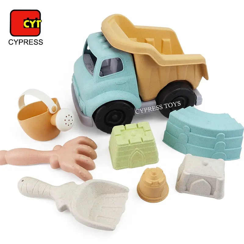 חדש עיצוב 8 PCS חיטה קש חומר חוף לשחק צעצועי ילדים חוף סט צעצוע חוף צעצועי משאיות