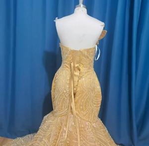 2025ชุดแต่งงานทรงนางเงือกลูกไม้สีทองประดับเลื่อมและไข่<span class=keywords><strong>มุก</strong></span>อาหรับชุดเจ้าสาวแบบหรูหราออกแบบได้ตามต้อง<span class=keywords><strong>กา</strong></span>ร - Product Image 5