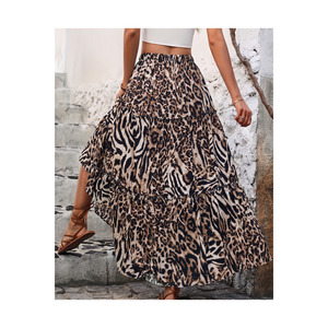 Jupe longue en viscose à volants pour femme, taille plus, longueur 100 cm, fluide, à plusieurs niveaux, imprimé léopard, pour un usage décontracté - Product Image 3