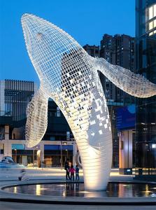 Sculpture en acier décorative moderne extérieure publique personnalisée Statue en métal énorme <span class=keywords><strong>baleine</strong></span> blanche - Product Image 4