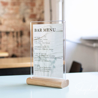 Support de panneau publicitaire A4 en bois de frêne avec double plaque acrylique, support de panneau de mariage arrondi avec base en bois