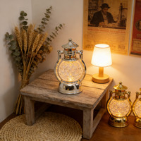Lanterne LED en Cristal Vintage, Bougeoirs et Bocaux Électriques Or Blanc Écologiques, Lampe de Table pour Décoration de Noël