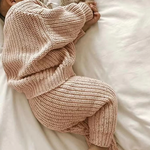 Set di abbigliamento per bambine e bambine Pullover pantalone a maniche lunghe 2 pz vestiti in maglia invernale maglione per neonati - Product Image 5