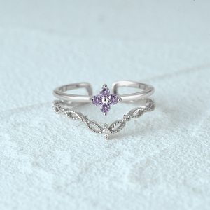 Anillos CANNER con Diseños Nuevos en Plata de Ley 925, Anillos Románticos de Doble Círculo con Circonita Cúbica Morada en Forma de Flor para Niñas y Mujeres, Regalos - Product Image 2
