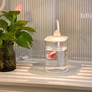 Hoge Transparantie Kleine Luie Kunstmatige Landschap Glas Desktop Aquarium Moderne 5W Nacht Licht Betta Aquarium Voor Slaapzaal - Product Image 6