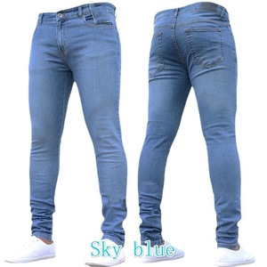 Jeans <span class=keywords><strong>Skinny</strong></span> Casual da <span class=keywords><strong>uomo</strong></span> con lavaggio leggero per tutte le stagioni <span class=keywords><strong>pantaloni</strong></span> a matita in Denim con motivo solido in più colori - Product Image 5