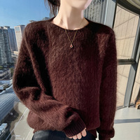 Herbst Winter Neuer Damen-Pullover Locker Sitzend Rundhals Zopfmuster Dick Kurz Einfarbig Wolle & Nerzvelours Koreanischer Stil
