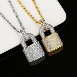 Bijoux Hip-Hop JINSE, plaqué or blanc rhodié, laiton, pendentif en forme de cadenas serti de diamants en zircon cubique 5A pour homme - Product Image 4