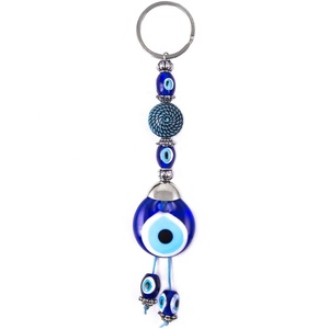 Turquoise Round Shaped Hand Made Glass Evil Eye Beaded Charm <b>Key</b> <b>Chain</b> Made in Turkey - Product Image 1