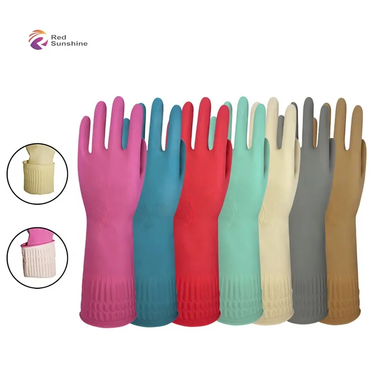 Hot Sell Custom Colors Rubber Extra Long Sleeve Lady Latex Household Gloves