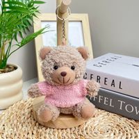Porte-clés ours en peluche mignon 12 cm avec pull tricoté rose, jouet en peluche doux, décoration de sac cadeau, couleur personnalisée, tailles sur mesure, 14 ans et plus