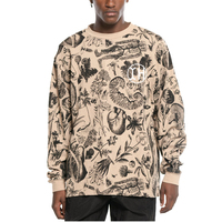 T-shirt thermique à manches longues en coton gaufré pour homme, col rond, imprimé intégral, coupe oversize, OEM