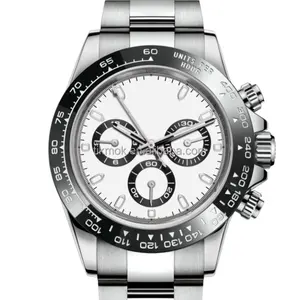 Clean 7750 Chronograph Panda Watch Acero inoxidable 3 Small Black DIals Watch 4130 Espesor mecánico automático Relojes de 12,3mm