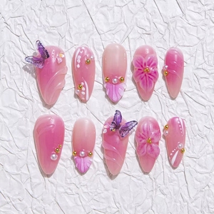 Ongles artificiels 100 % faits à la <span class=keywords><strong>main</strong></span>, à presser, de haute qualité, forme amande, collection 2025, vente chaude, pour la décoration des ongles - Product Image 6