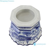 Pot de fleurs en porcelaine RZSC76-B, style chinoiserie bleu et blanc, paysage de pavillon chinois, bord festonné octogonal