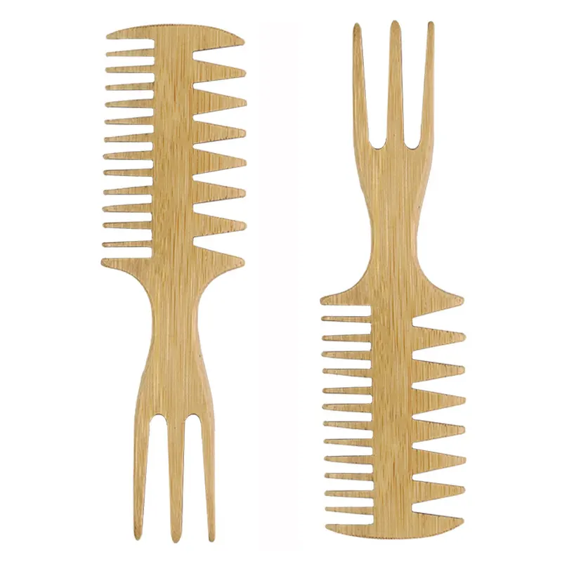 High Quality Eco-friendly Natural Bamboo Comb Wide Tooth Comb with Handle Bamboo Double Sided Wooden Hair Comb