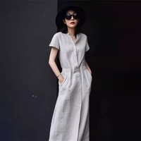Robe chemise en coton et lin à manches courtes Sweethoney, style estival, élégante et tendance, jupe longue droite en lin, robe ajustée